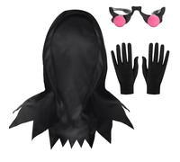 Máscara de Halloween con capucha, gafas luminosas, guantes y cinturón, 4 piezas, talla única, máscara negra, disfraz de la Parca, accesorios de disfraz para adultos, unisex, de terror, fantasmas