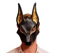 Máscara de Halloween Egyptian Jackal, Cosplay Prop, Hand Painted Faux Gold Masquerade for Holiday Costume Party Theater Performance Stage Act Photoshoot Themed Event Video Content