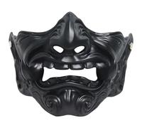 Máscara de Halloween japonesa de Oni máscara de Halloween 7.9x4.7 Hatex Hannya Mask, Half Face Samurai Mask con Fangs Black Warrior Mask con la banda elástica de Halloween Props para la fiesta de cos