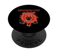 Máscara de hockey negra y naranja para niño con texto "Happy 4th Birthday" PopSockets PopGrip Adhesivo