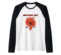 Máscara de Hockey Negra y Naranja para niño de 9º cumpleaños Camiseta Manga Raglan