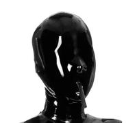 Máscara de látex 100 % con capucha de goma con tubo de boca, máscara de látex con cremallera para respiración, S, para hombre/negro