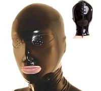 Máscara de látex 100% Máscara de cabeza de goma con fosas nasales Boca abierta SM Bondage Cabeza Capucha Cremallera Trasera Erótica Esclavo Cama Restricciones Fetiche Juguetes sexuales