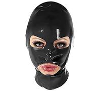 Máscara De Látex Con Forma De Ojos Ovalados, Nariz, Boca, Capucha De Goma Sin Cremallera.,Negro,Medio-0.4