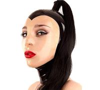 Máscara de látex Máscara de látex SM con peluca sexy, cara transparente, con fosas nasales para evitar la asfixia, adecuada para juegos de restricción para parejas, restricción de la pornografía, L(S)