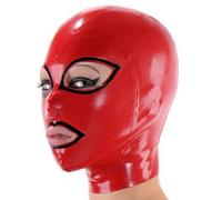 Máscara de látex sexual SM Hombres Cosplay Máscara de Halloween Máscara de bondage Máscara de látex roja extrema Máscara de látex fetiche con cremallera Juguetes sexuales para mujeres Máscara(XXS)