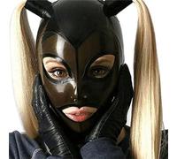 Máscara de látex sexy Máscara de esclavitud extrema con peluca Máscara de fetiche de esclavo Máscara de BDSM Máscara hecha a mano con agujeros para respirar Máscara completa para máscara de Halloween(