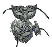 Máscara De Mascarada 2 uds. Máscara de fiesta veneciana de pareja de filigrana de Metal máscara de bola de boda disfraz de mascarada conjunto de enmascarador(Black Blue Diamond)