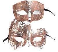 Máscara De Mascarada 2 uds. Máscara de fiesta veneciana de pareja de filigrana de Metal máscara de bola de boda disfraz de mascarada conjunto de enmascarador(Rose Gold)