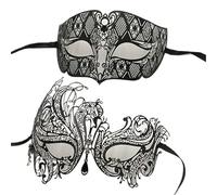 Máscara De Mascarada 2 uds. Máscara de fiesta veneciana de pareja de filigrana de Metal máscara de bola de boda disfraz de mascarada conjunto de enmascarador(Black Clear Diamond)