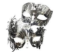 Máscara De Mascarada 2 uds. Máscara de fiesta veneciana de pareja de filigrana de Metal máscara de bola de boda disfraz de mascarada conjunto de enmascarador(Silver Clear Diamond)