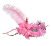 Máscara De Mascarada 3 uds. Máscara de mascarada de mujer con diamantes de imitación de plumas, flor de encaje, moda de media cara, fiesta de Cosplay Sexy for graduación(PInk)
