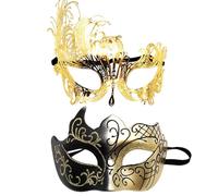 Máscara de mascarada de encaje, traje de máscara, 2 fundas de cara retro, cubiertas de cara brillantes para él y ella, suministros de fiesta para mujeres y hombres
