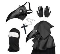 Máscara de médico de la peste, máscara de pájaro steampunk, disfraz de médico de la peste para adultos, disfraz de Halloween para hombres, máscara facial negra de Halloween con guantes y capa con