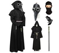 Máscara de médico de la peste, máscara de pico de pájaro de nariz larga, máscaras steampunk, bata de sacerdote, guantes de cuero, collar de cruz, cinturón de cetro, pasamontañas steampunk, disfraz de