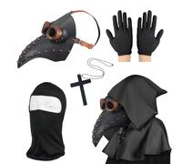 Máscara de médico de peste, disfraz de médico de la peste, máscara de pájaro steampunk para adultos, disfraz de Halloween para hombre, máscara facial de bronce negro con guantes y capa con capucha