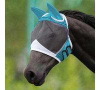 Máscara de mosca con orejas para caballos, malla elástica suave, cubierta facial de caballo, protección ocular transpirable, máscaras de mosca, protección UV, suministros para caballos (azul, L)