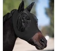 Máscara de mosca de caballo con orejas - Protector solar de malla transpirable para caballos, diseño elástico suave que evita insectos y rayos UV, ajuste cómodo para uso diario al aire libre (negro)
