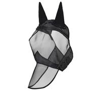 Máscara de mosca de caballo, cubierta de nariz extendida, malla suave con doble dardo, protección facial completa contra insectos y sol, poliéster transpirable, gancho y bucle seguros