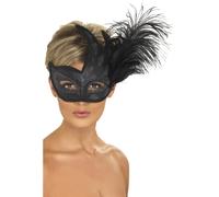 Máscara De Ojo Colombiana Ornamental Negra Con Plumas Para Fiesta De Disfraces