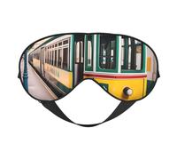 Máscara de ojos cómoda con estampado de tranvía de Lisboa, transpirable, ajustable, para hombres y mujeres, ligera, para viajes, yoga, trabajo