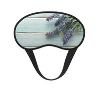 Máscara de ojos con borde negro con estampado de lavanda sobre madera, con buen efecto de sombreado, es una opción ideal para viajes, meditación, etc