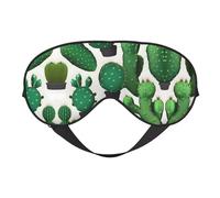 Máscara de ojos de doble cara con estampado de cactus verde, bloqueo suave y ligero para mejorar la calidad del sueño