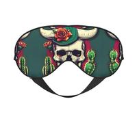 Máscara de ojos de doble cara con estampado de calavera de toro y cactus, cubierta suave para viajes, máscara de dormir nocturna para hombres y mujeres