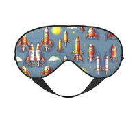 Máscara de ojos de doble cara con estampado de cohete de dibujos animados, bloqueo suave y ligero para mejorar la calidad del sueño