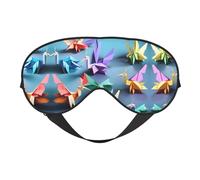 Máscara de ojos de doble cara con estampado de grullas de papel multicolor de origami, cubierta suave para viajes, máscara de dormir nocturna para hombres y mujeres