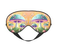 Máscara de ojos de doble cara con estampado de hongos de fantasía, diseño ajustable, bloqueo de luz y transpirable, adecuado para descansar y viajar.