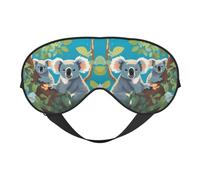 Máscara de ojos de doble cara con estampado de koalas felices, diseño ajustable, bloqueo de luz y transpirable, adecuado para descansar y viajar.
