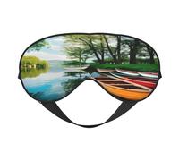 Máscara de ojos de doble cara con estampado de lago con barcos, canoas, para hombres y mujeres, suave y cómoda para viajar