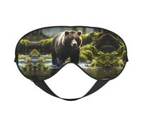 Máscara de ojos de doble cara con estampado de oso marrón, diseño ajustable, bloqueo de luz y transpirable, adecuado para descansar y viajar.
