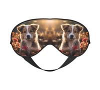 Máscara de ojos de doble cara con estampado de perros y rosas, diseño ajustable, bloqueo de luz y transpirable, adecuado para descansar y viajar.
