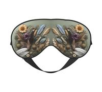 Máscara de ojos de doble cara con estampado de plumas y flores, diseño ajustable, bloqueo de luz y transpirable, adecuado para descansar y viajar.