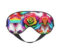 Máscara de ojos de doble cara con estampado de rosas arcoíris, bloqueo de luz suave para mejorar la calidad del sueño