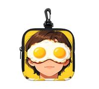 Máscara de ojos de huevo frito, pequeña bolsa impermeable con cremallera, bolsa de almacenamiento de neopreno para auriculares, funda con clip para llavero