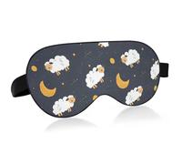 Máscara de ojos esencial de viaje con diseño de luna de oveja y dibujos animados, color negro, con banda elástica ajustable, opaca, para viajes, transporte público