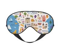 Máscara de ojos ligera con diseño de mapa de Francia con iconos decorativos, para viajes, yoga, siesta, meditación, camping, trabajo, relajación