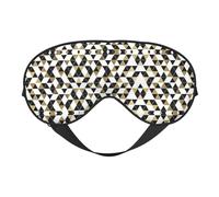 Máscara de ojos moderna con estampado de triángulos en negro, blanco y dorado, funda reversible para viajes, correa ajustable opaca para dormir