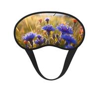 Máscara de ojos negra con estampado de flores silvestres y acianos para dormir en avión, máscara de dormir de poliéster para el hogar y viajes