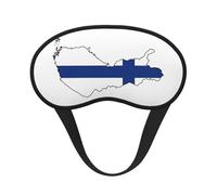 Máscara de ojos negra con estampado de mapa de la bandera finlandesa para dormir en avión, máscara de dormir de poliéster para el hogar y viajes