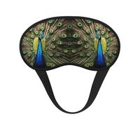 Máscara de ojos negra con estampado de plumas de pavo real para dormir en avión, máscara de dormir de poliéster para el hogar y viajes