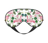 Máscara de ojos opaca con estampado de hojas redondas y flamenco, correa ajustable de dos caras, para dormir, viajar, relajarse, para mujer y hombre
