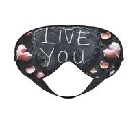 Máscara de ojos opaca con estampado de palabras y corazones con texto en inglés "I Love You Words with Hearts" para mujeres y hombres, correa ajustable de dos caras, para dormir, viajar, relajarse