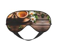 Máscara de ojos opaca suave de doble cara con diseño de flor verde azulado sobre tablón de madera, máscara de ojos para dormir de noche, viajes, dormir