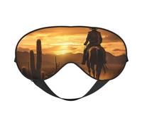Máscara de ojos para dormir con estampado de cactus del desierto del oeste con vaqueros montando caballos2, máscara de ojos cómoda y ajustable para dormir