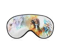 Máscara de ojos para dormir de mujer india nativa de caballo para hombres, mujeres, adolescentes y niños, cubierta de sombra de ojos y vendados con los ojos vendados, luz de bloqueo