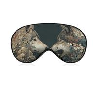 Máscara de ojos para dormir, dos lobos enfrentados entre sí con flores, máscara de dormir para mujeres y hombres, correa ajustable, cubierta de ojos vendados para viajes, yoga, siesta y trabajo
